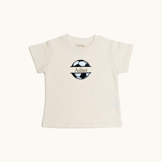 FOOTBALL WITH NAME - BABIES & KIDS ORGANIC TEE - Petit Smiles