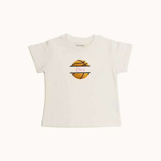 BASKETBALL WITH NAME - BABIES & KIDS ORGANIC TEE - Petit Smiles