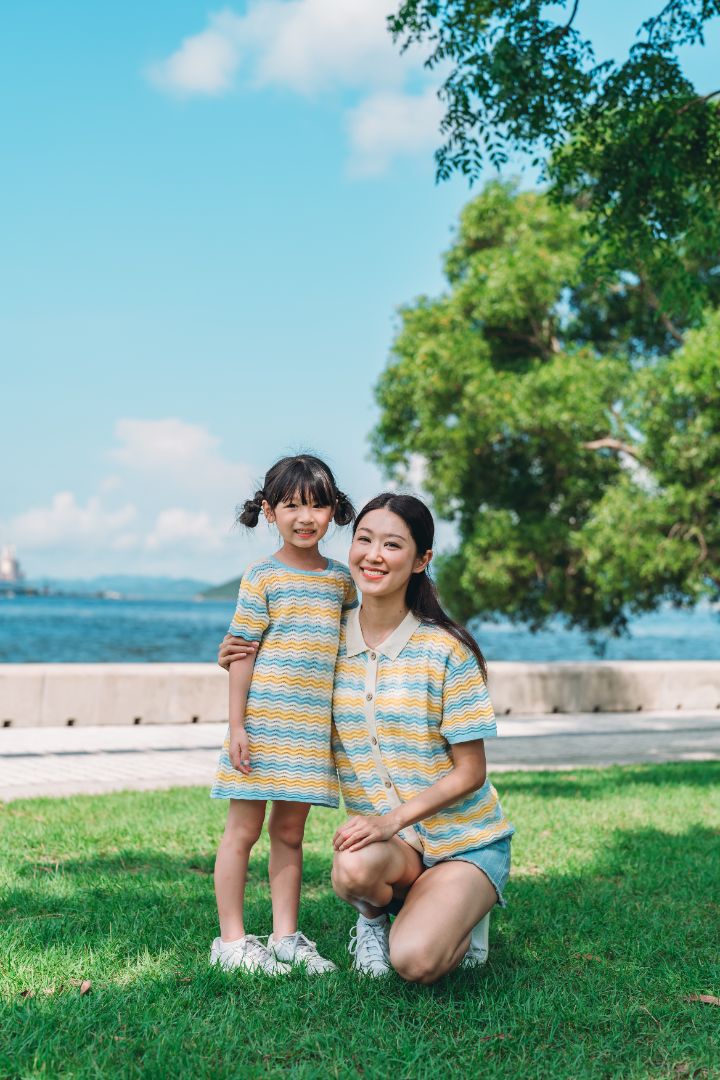 KNITTED WAVY SUMMER DRESS WITH SHORT-SLEEVED SHIRT TWINNING BUNDLE - Petit Smiles