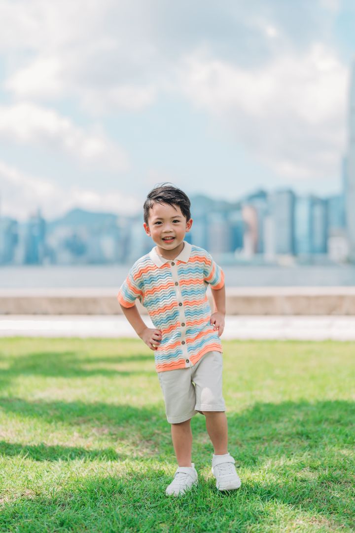 KNITTED WAVY SHORT-SLEEVED SHIRT TWINNING BUNDLE -  CORAL - Petit Smiles