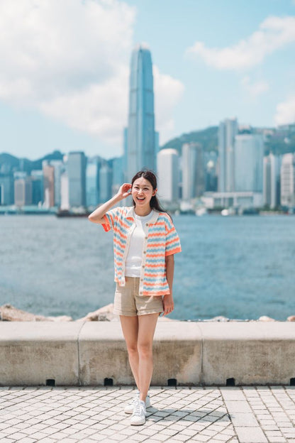 KNITTED WAVY SHORT-SLEEVED SHIRT TWINNING BUNDLE -  CORAL - Petit Smiles