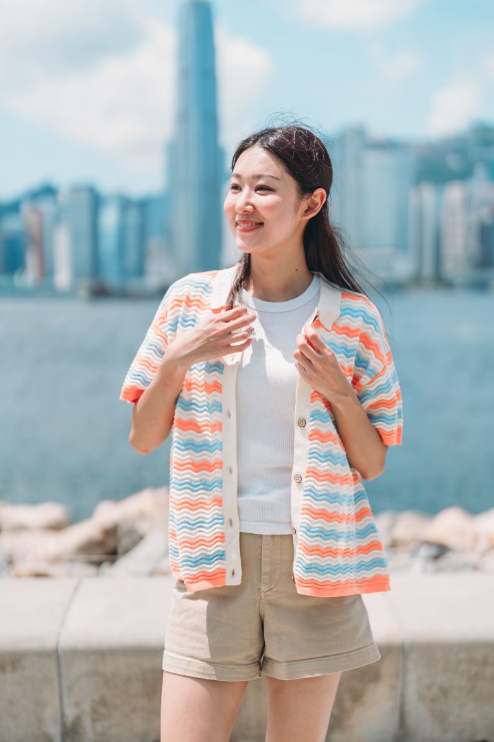 KNITTED WAVY SHORT-SLEEVED SHIRT TWINNING BUNDLE -  CORAL - Petit Smiles