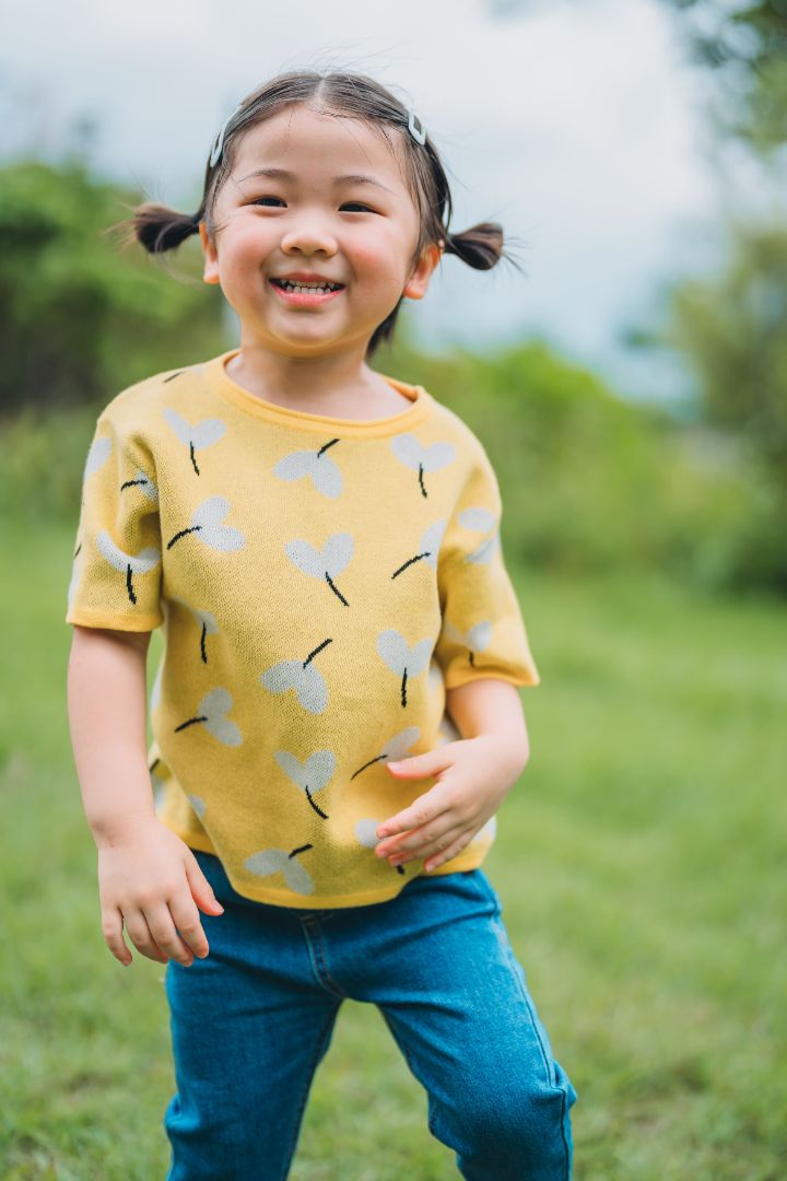 KNITTED COTTON LEAVES ORGANIC TEE - Petit Smiles