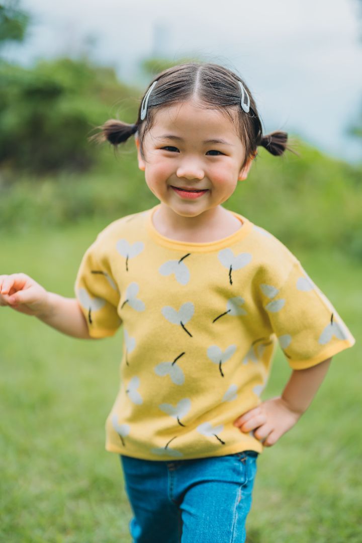 KNITTED COTTON LEAVES ORGANIC TEE - Petit Smiles