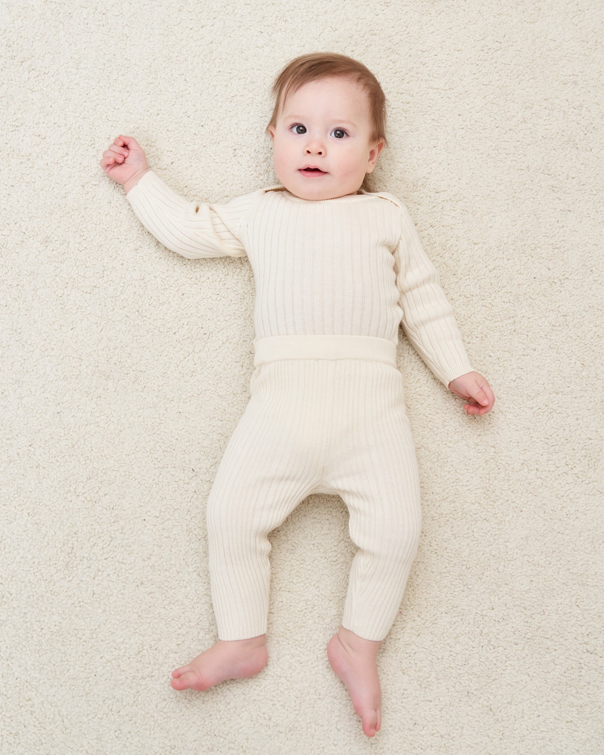 ORGANIC RIB ESSENTIAL BODYSUIT WITH LEGGING - CREAM - Petit Smiles