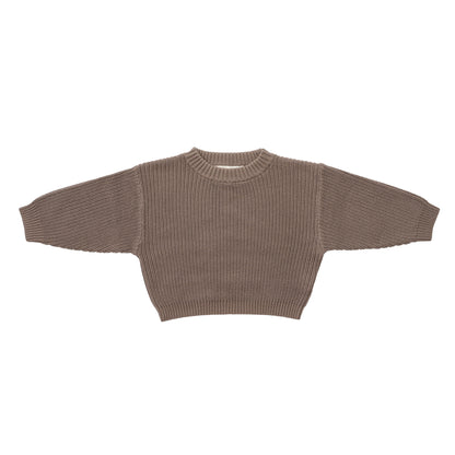 KNITTED PURE PULL OVER - CHOCO; 100% Organic Cotton; Pull Over made from GOTS-certified organic cotton; Rib finish at neck, cuffs and hem; Dropped shoulder; Relaxed fit. 
