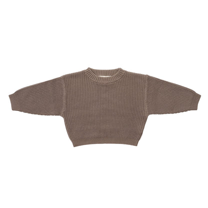 KNITTED PURE PULL OVER WITH PANT - CHOCO; 100% Organic Cotton; Pull Over made from GOTS-certified organic cotton; Rib finish at neck, cuffs and hem; Dropped shoulder; Relaxed fit.