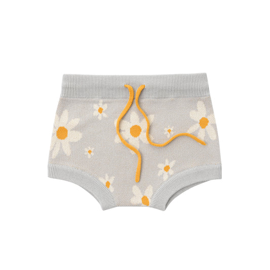 KNITTED BLOOMERS - FLORAL; 100% Organic Cotton; Jacquard Pull Over made from GOTS-certified organic cotton; 'Floral' Jacquard pattern; Elastic waistband; With an elastic insert and contrast colour drawstring