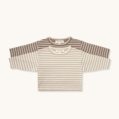 ORGANIC STRIPE PULL OVER - BEIGE & CHOCO - Petit Smiles