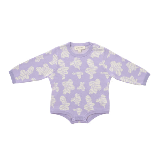 KNITTED SPOTS ROMPER  - TARO; 100% Organic Cotton; Jacquard Romper made from GOTS-certified organic cotton; 'TARO SPOTS' Jacquard pattern; Rib hem at neck, cuffs and leg opening; Features convenient press snaps at the crotch for effortless dressing; Oversized fit. 