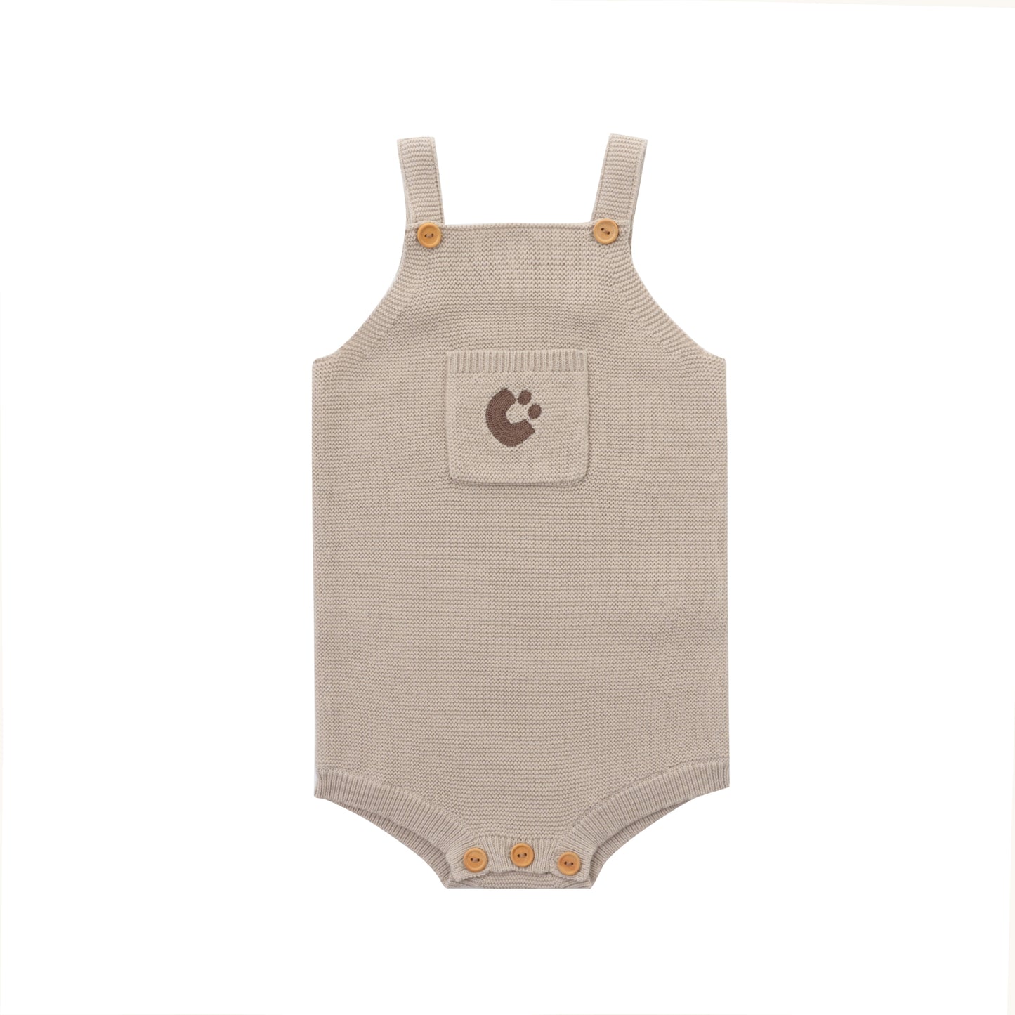 KNITTED SINGLESUIT - BEIGE; 100% Organic Cotton; Jacquard singletsuit made from GOTS-certified organic cotton; Features convenient press snaps at the crotch for effortless dressing; Rib finish and neck, armholes and leg opening. 