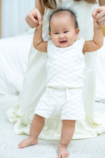 Knitted Buttoned Waistcoat - Cream - Petit Smiles